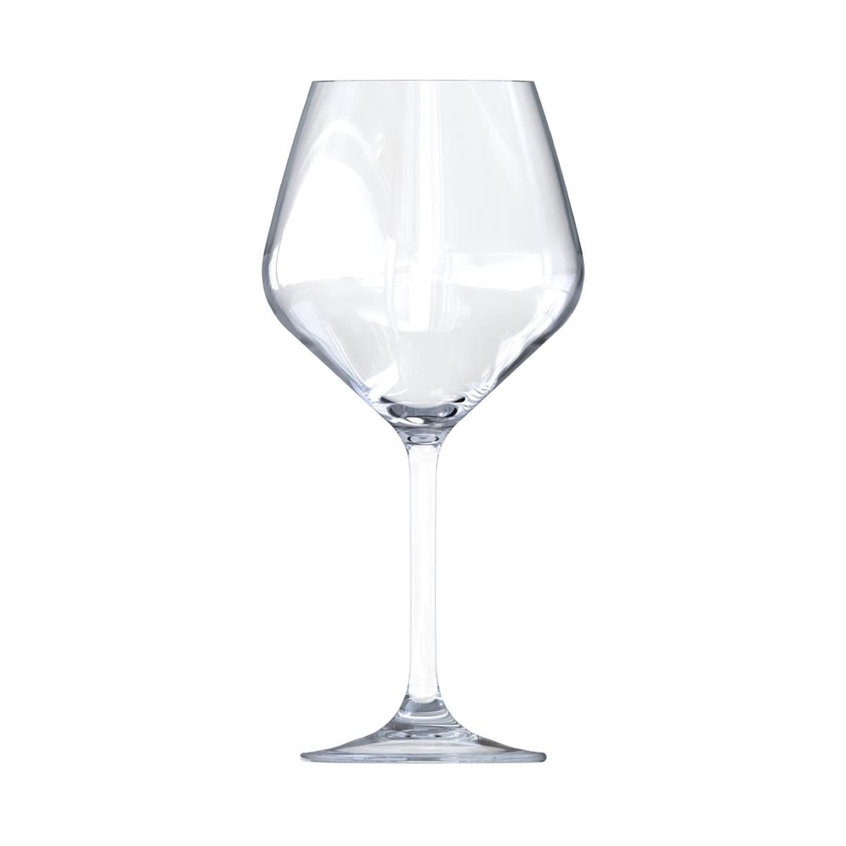 Heldere vooraanzichtfoto van het Arome wijn 50 cl. glas met smalle kelk en transparant glaswerk.