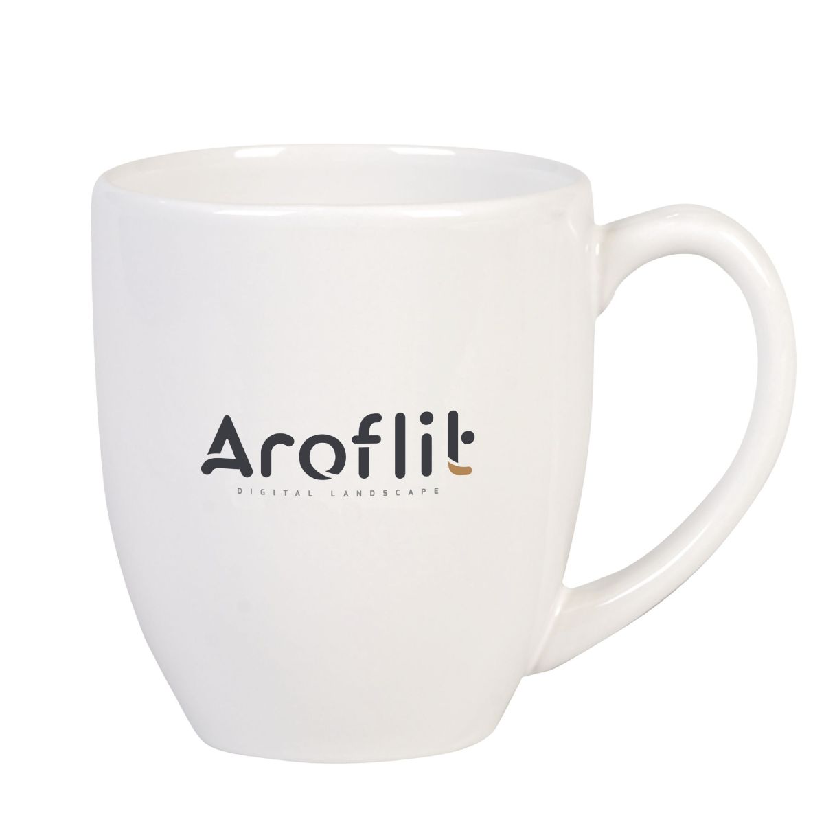 Vooraanzicht van witte Big Drink mok 45 cl. van porselein met opdruk aroflitdigitallandscape in helder detail.