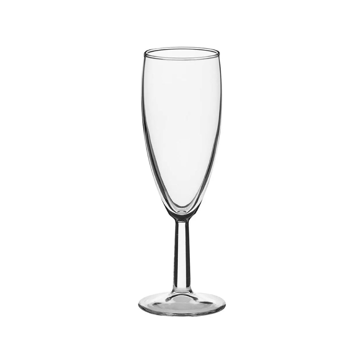 Slanke Brasserie champagneflute 15 cl. glas in recht vooraanzicht, met smalle kelk en voet.