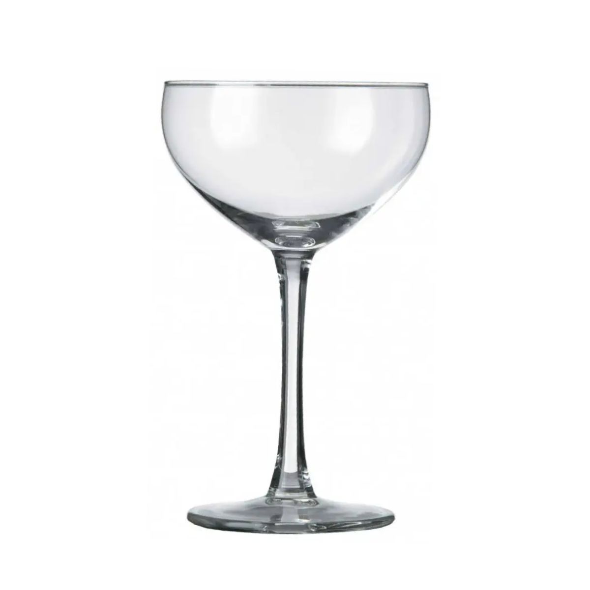Champagnecoupe Specials 24 cl. glas, in vooraanzicht met brede kelk en smalle voet.