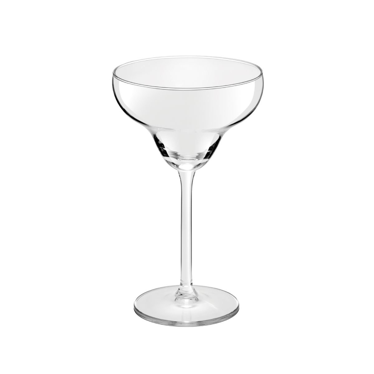 Vooraanzicht van een transparant cocktailglas  Margarita van 30 cl. gemaakt van helder glas.