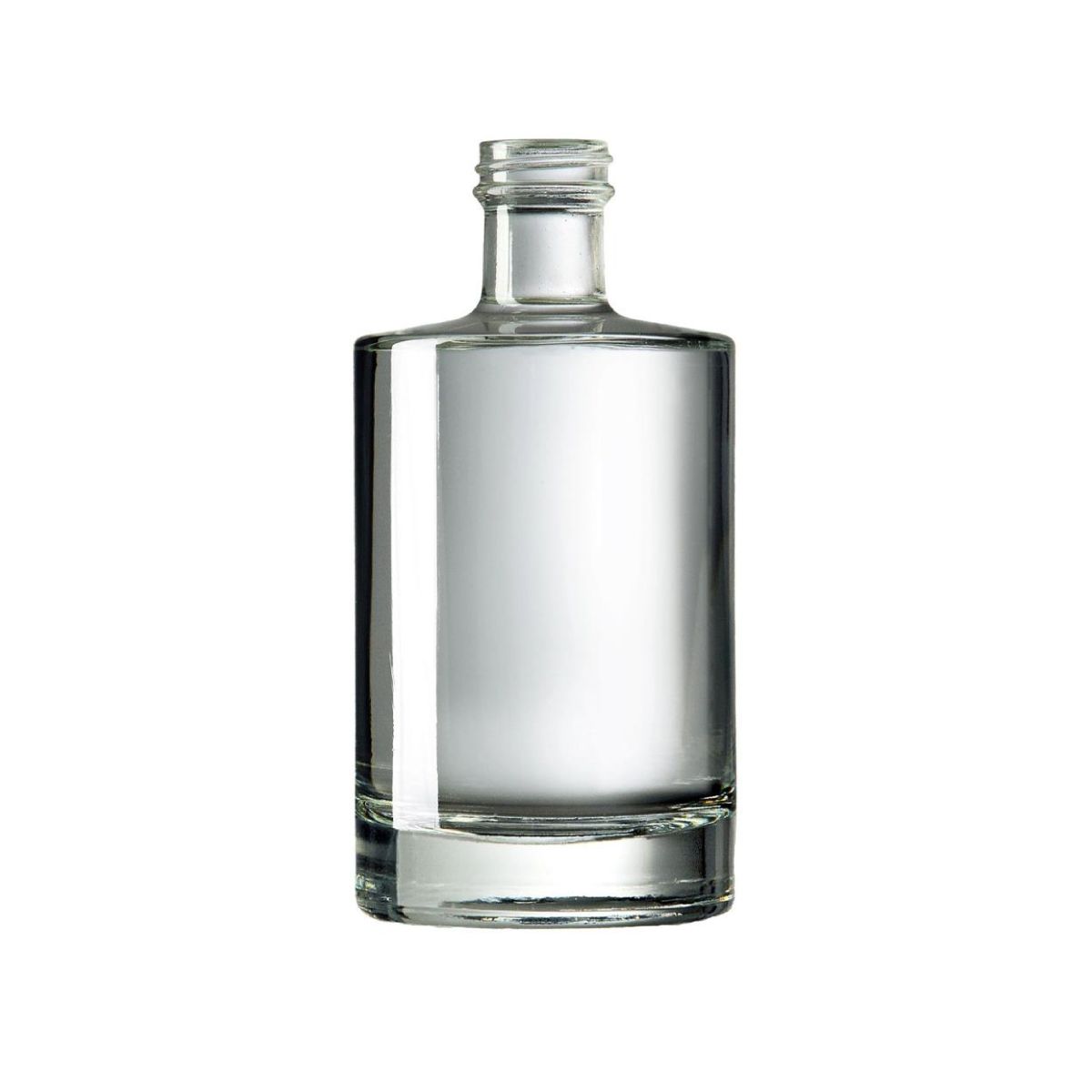 Vooraanzicht van de Fles Berlin 0,5 liter glas met slanke hals en cilindrische vorm in helder materiaal.