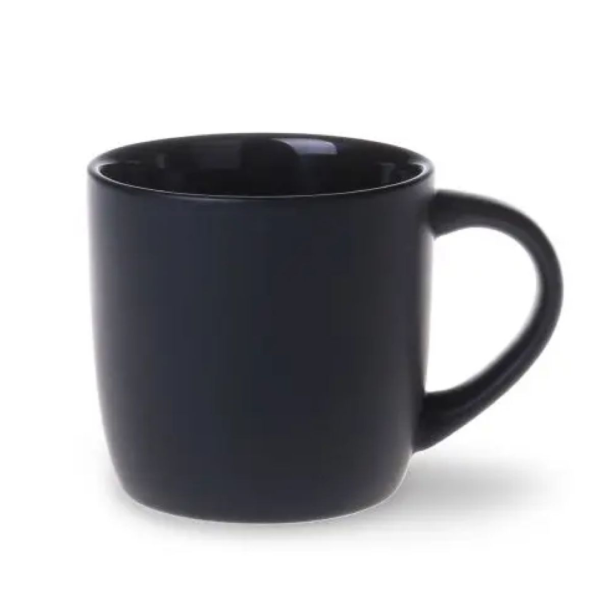 Zwarte Handy mok 30 cl. porselein in vooraanzicht met strak design en glanzend oppervlak.