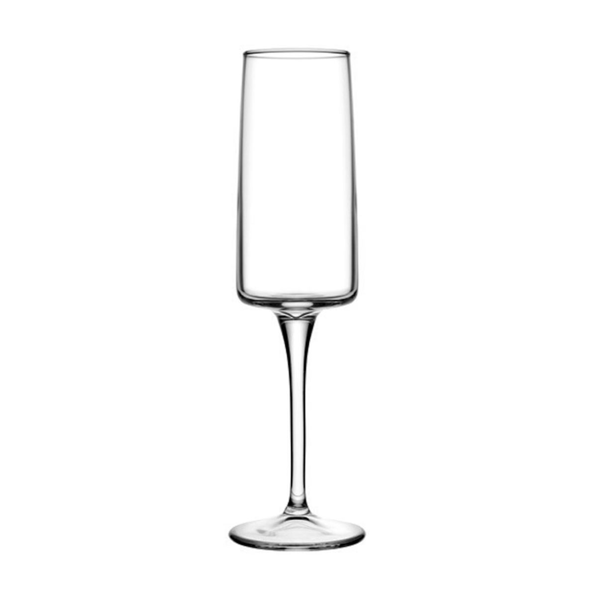 Voorzijde van het Iconic champagneglas 19 cl. met slanke kelk en transparant glaswerk.