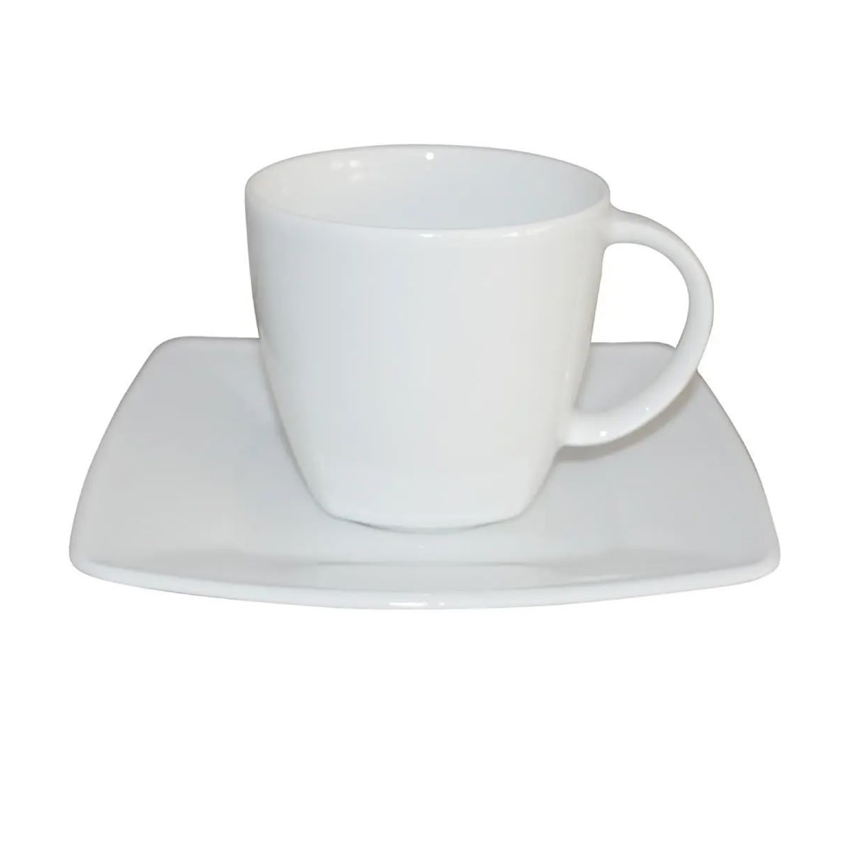 Vooraanzicht van witte Kirsten koffie 20 cl. SET porselein met glad oppervlak en rechte wanden.