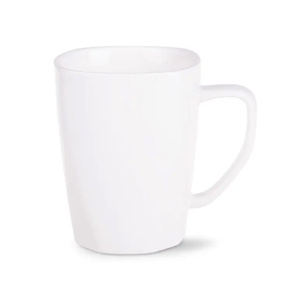 Vooraanzicht van porseleinen mok Edge 28 cl. in wit, met rechte wand en brede opening.