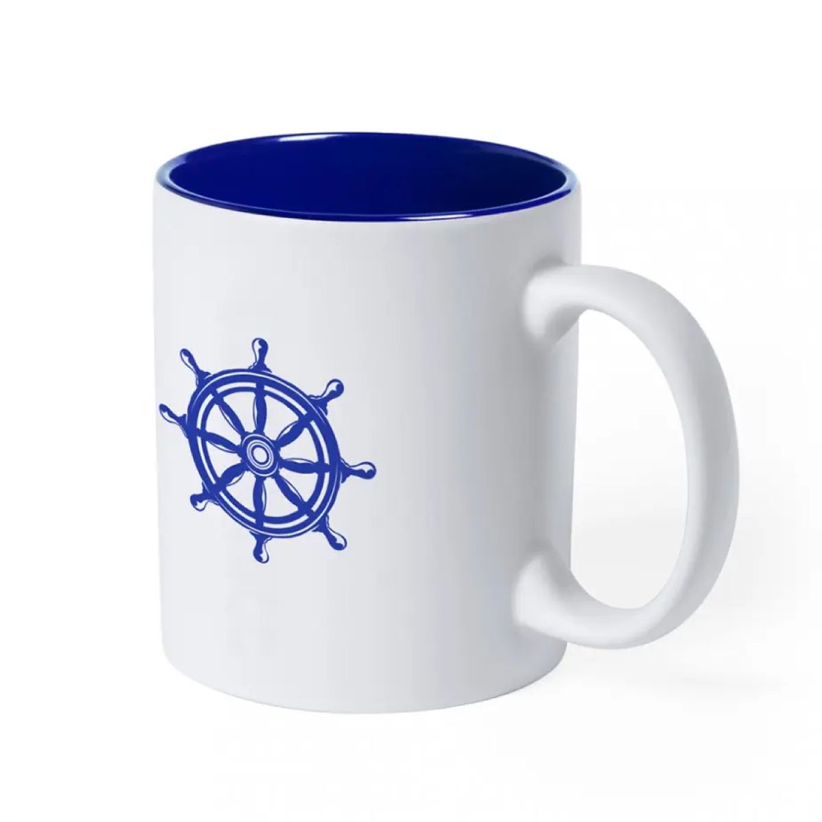 Vooraanzicht van mok Kulmer 35 cl. met gravure en een blauwe binnenzijde.