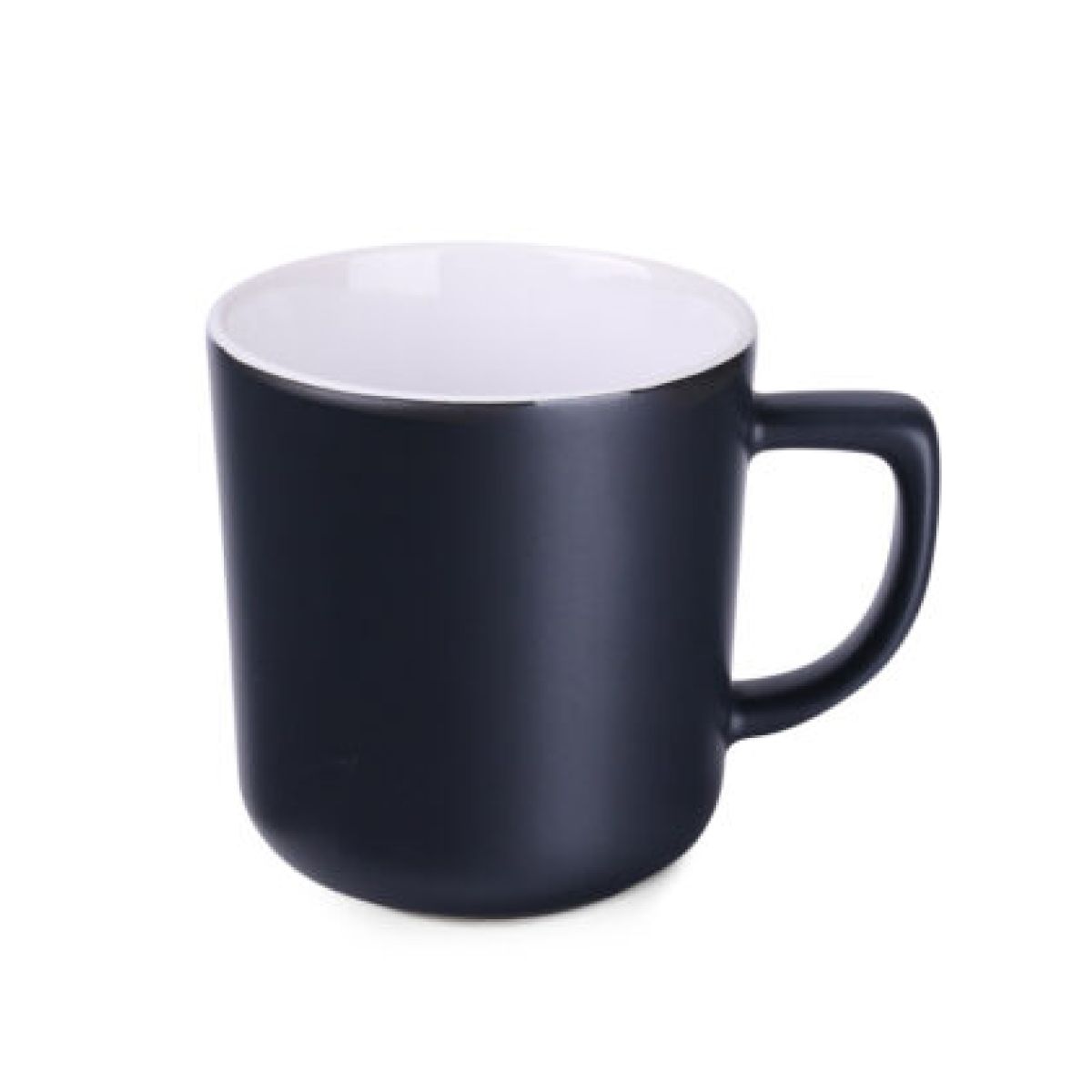 Zwart-witte keramieken mok Rico Supreme 25 cl in vooraanzicht, met glad oppervlak en rechte wand.