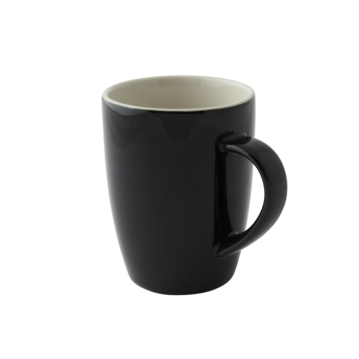 Robusta mok 18 cl. porselein in vooraanzicht, glad zwart oppervlak en rechte cilindervorm.