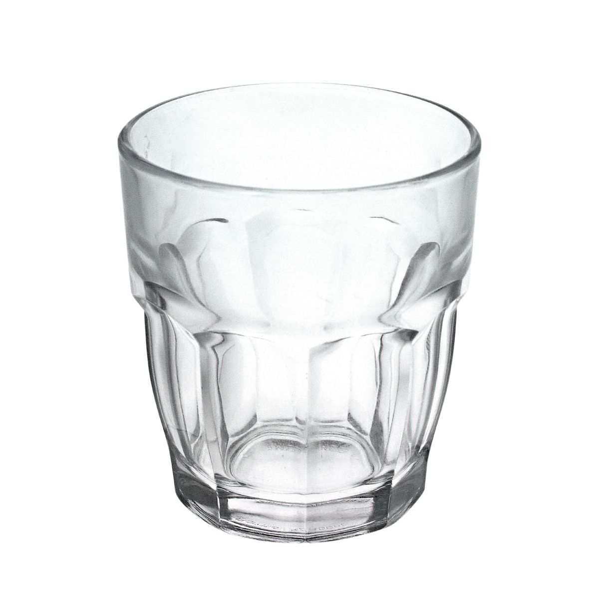 Vooraanzicht van een helder Rockbar Tumbler glas van 27 cl met cilindrische vorm en stevige bodem.