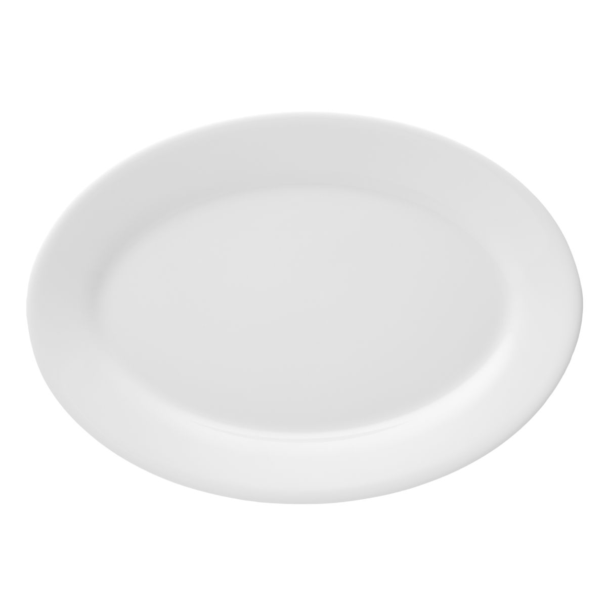 Ronde schaal Princip 32 cm porselein in vooraanzicht, wit glanzend oppervlak.