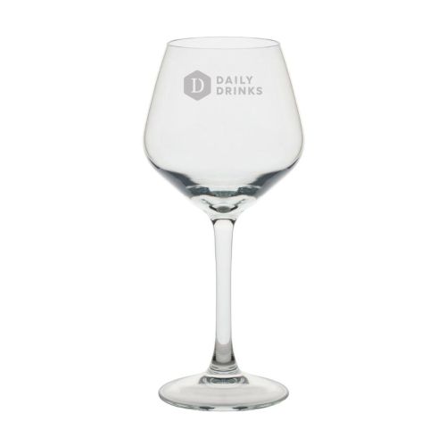 Gravure van het DailyDrinks-logo op de voorkant van het Arome wijnglas 35 cl in transparant glas.