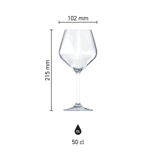 Infographic met maatvoering van het Arome wijn 50 cl. glas, inclusief hoogte en diameter.