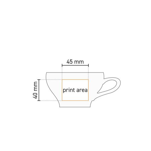 Werktekening met drukgebied voor porseleinen Barista Koffie Verkeerd kop 30 cl.