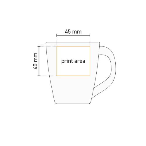 Werktekening met drukgebied voor witte porseleinen Budgetline Neo beker 25 cl.