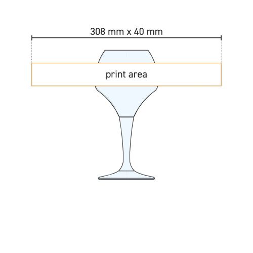 Technische werktekening van Norbert bierglas 54 cl. met aanduiding van het beschikbare drukvlak.