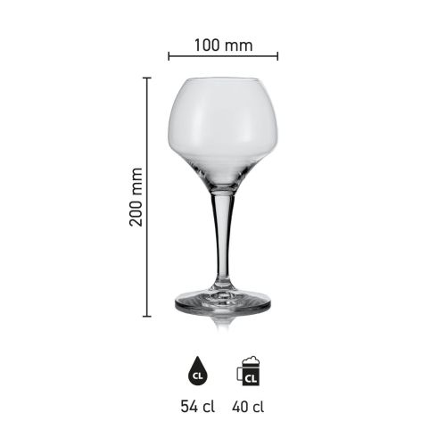 Infographic met afmetingen van bierglas Norbert 54 cl., inclusief hoogte, breedte en inhoudsmaat.