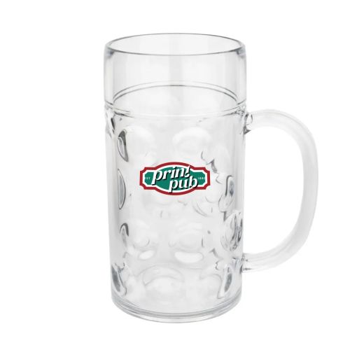 Bierpul van 110 cl. in kunststof met meerkleurig PrintPub-logo op de voorzijde gedrukt.