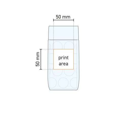 Technische werktekening van kunststof bierpul Oktober 60 cl. met markering van drukoppervlak.