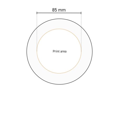 Technische werktekening van het drukgebied op het Basic bord 24 cm porselein.