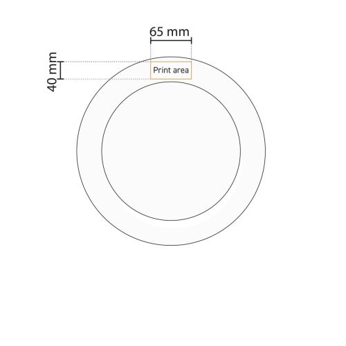 Technische werktekening van het drukgebied op het Princip 27 cm bord, geschikt voor logo-positionering.