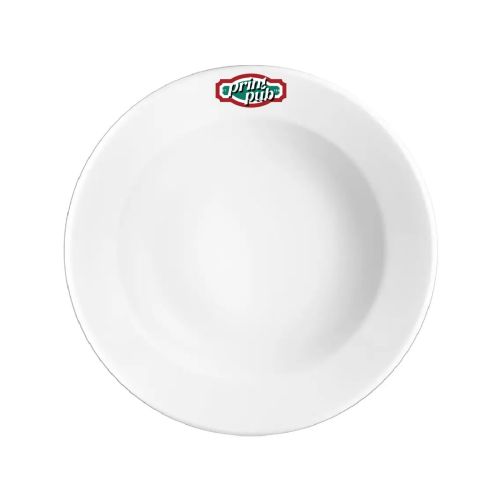 Bord Princip diep 23 cm van wit porselein met kleurrijk PrintPub-logo gedrukt op het bovenvlak.