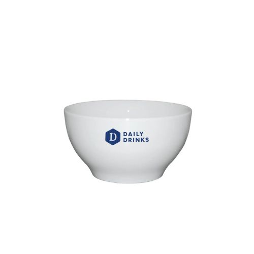 Bowl wit 12 cm porselein, voorzien van DailyDrinks-logo in één kleur op het midden van de voorzijde.