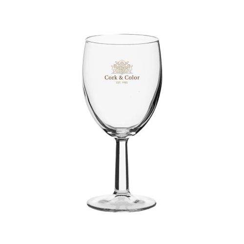 Brasserie wijnglas 24,5 cl. bedrukt met meerkleurig CorkColor-logo op het midden van de glaswand.