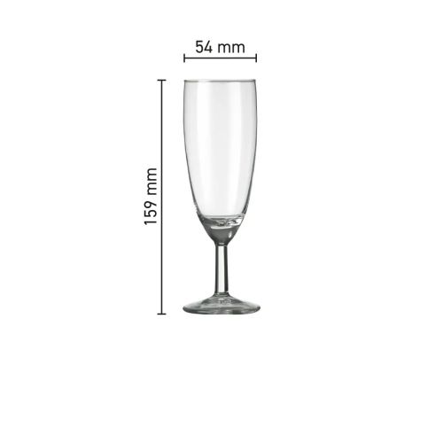 Infographic toont exacte afmetingen van de glazen champagneflute 16 cl. inclusief hoogte en diameter.