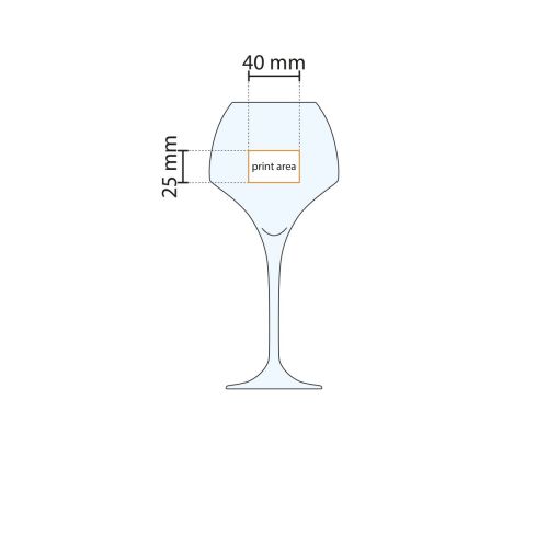 Werktekening met markering van drukgebied voor Chef & Sommelier Open Up wijnglas 47 cl.