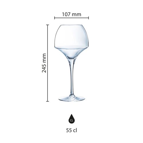Infographic met productafmetingen van Chef & Sommelier Open Up wijnglas 55 cl.