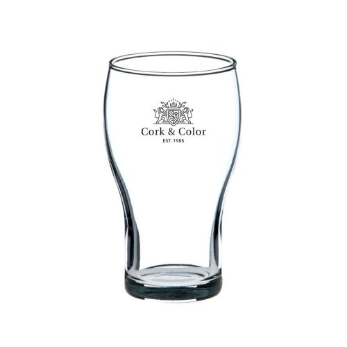 Voorzijde van het Cola Groot 28 cl. glas bedrukt met een enkelkleurig CorkColor-logo.