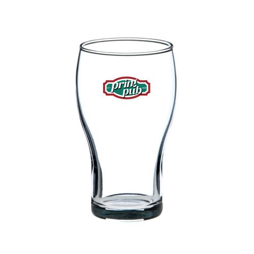 Voorzijde van het Cola Groot 28 cl. glas met meerkleurig PrintPub-logo op het glasoppervlak.