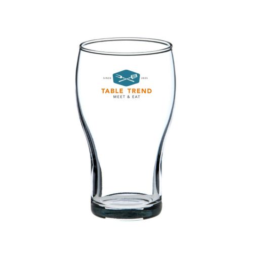 Voorzijde van Cola Klein 22 cl. glas met meerkleurig TableTrend-logo in het midden gedrukt.