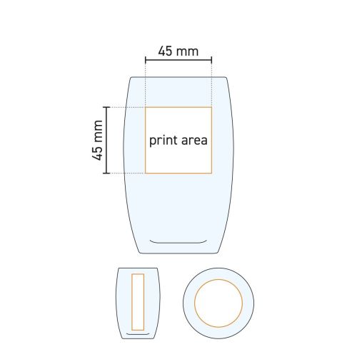 Technische werktekening van het drukgebied op het Cosy Moments tumbler hoog  36 cl.