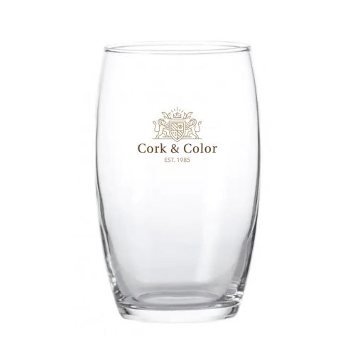 Cosy Moments tumbler hoog  36 cl. bedrukt met kleurrijk CorkColor-logo op het bovenste deel van de kelk.