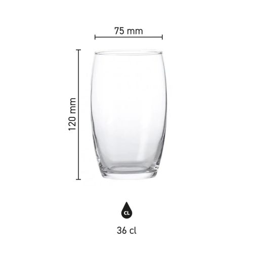 Infographic met maatvoering van het Cosy Moments tumbler hoog  36 cl. inclusief hoogte en diameter.
