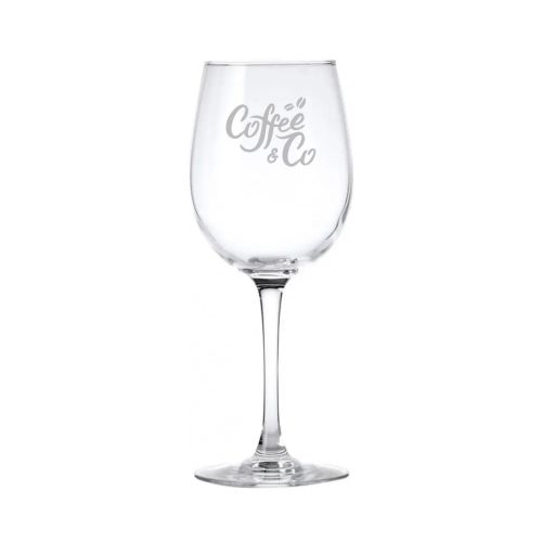 Cosy Moments wijnglas 35 cl. met fijn gegraveerd CoffeeCo-logo op het glasoppervlak aan de voorzijde.