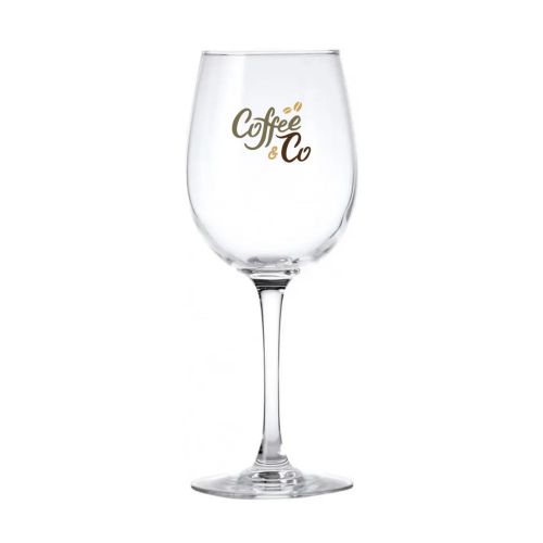 Cosy Moments wijnglas 48 cl. met meerkleurig CoffeeCo-logo gedrukt op het bovenste deel van de kelk.