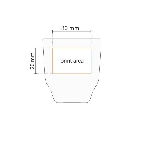 Afbeelding toont het drukgebied van het witte eierdopje van porselein, geschikt voor logo- of tekstbedrukking.