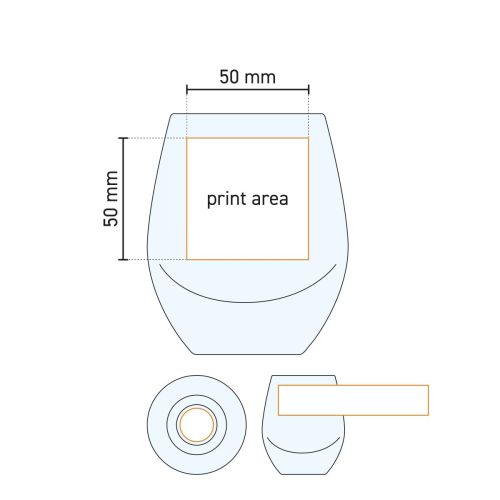 Technische werktekening van Esprit Tumbler glas 33 cl. met gemarkeerd drukgebied voor logo of tekst.