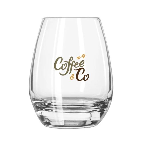 Esprit Tumbler glas 33 cl. bedrukt met meerkleurig CoffeeCo-logo op het voorvlak van het glas.