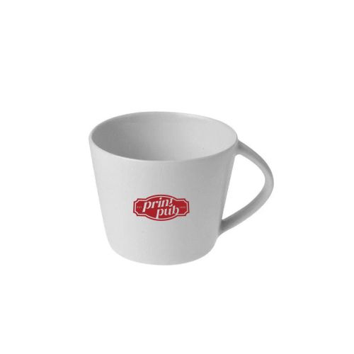 Eva espresso kop 10 cl. SET porselein in vooraanzicht met éénkleurig PrintPub logo centraal op de beker.