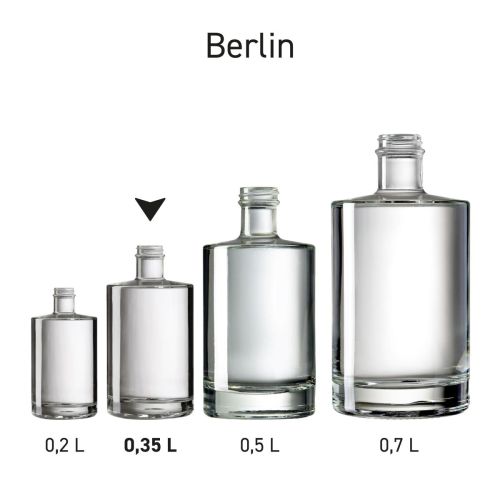 De Fles Berlin 0,35 liter glas gepresenteerd in een serie van meerdere formaten binnen dezelfde lijn.