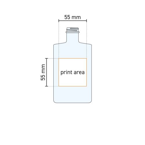 Technische werktekening toont het drukgebied op de voorzijde van de Fles Berlin 0,5 liter glas.
