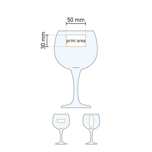 Werktekening met drukgebied van Gin Tonic Glas Bistro Cubata 63 cl glas.