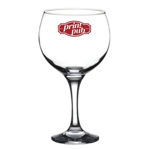 Gin Tonic Glas Bistro Cubata 63 cl. vooraanzicht met rood PrintPub logo