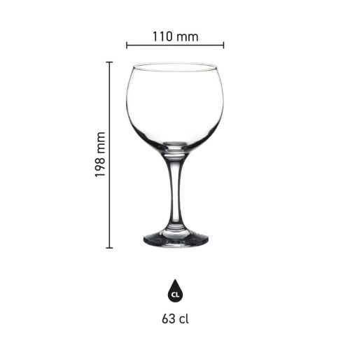 Infographic met productafmetingen van Gin Tonic Glas Bistro Cubata 63 cl. glas.