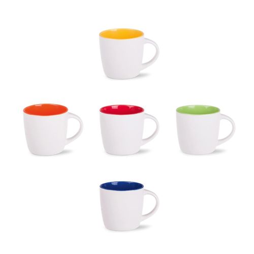 Foto met alle kleurvariaties van Handy mok Wit 30 cl porselein overzichtelijk naast elkaar geplaatst.
