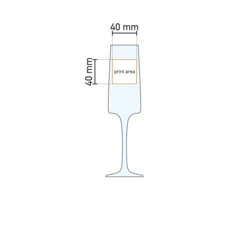 Technische werktekening van het Iconic champagneglas 19 cl. met aangegeven drukgebied.